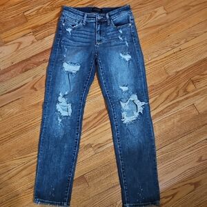 Judy Blue Distressed Dark Blue Skinny Jeans